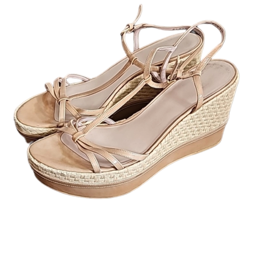 Stuart Weitzman Beige Espadrille Wedge Sandals Size 11